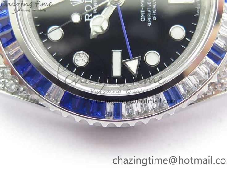 GMT-Master Blue 904L V3 Diamonds Jubilee Dial GMF Bracelet SA3285 II Steel On CHS White Bezel Black Edition Best 0330
